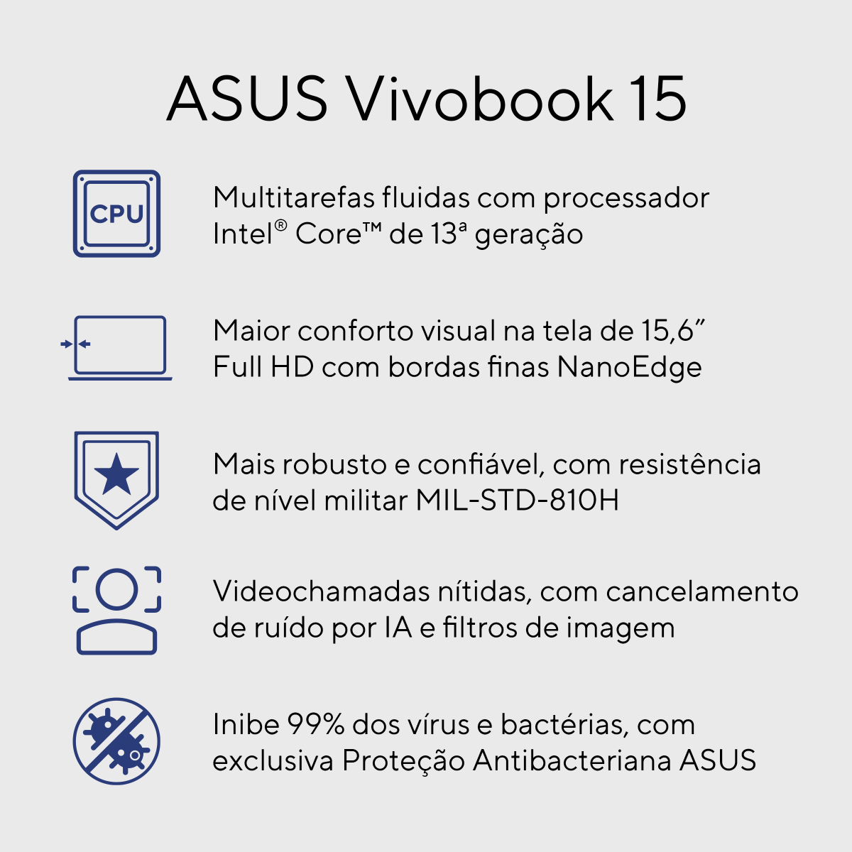 ASUS Vivobook 15 aberto, mostrando tela Full HD e teclado